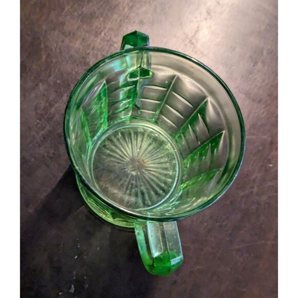 Vintage Hazel Atlas Green Uranium Glass Double Handle Cup Open Sugar Bowl - Picture 5 of 9